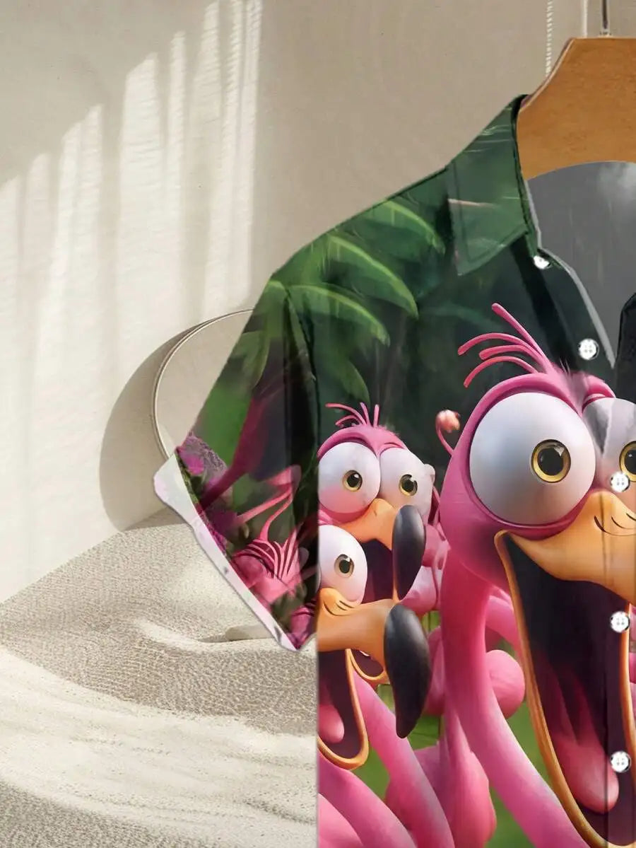 Men's Flamingo Print 3D Shirt For Summer Lightweight Poplin