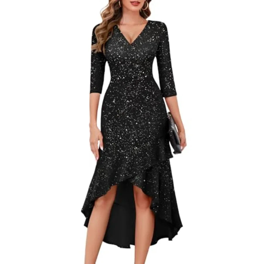 Sequin Formal Cocktail Dress For Wedding Guest Prom Sparkly Gown