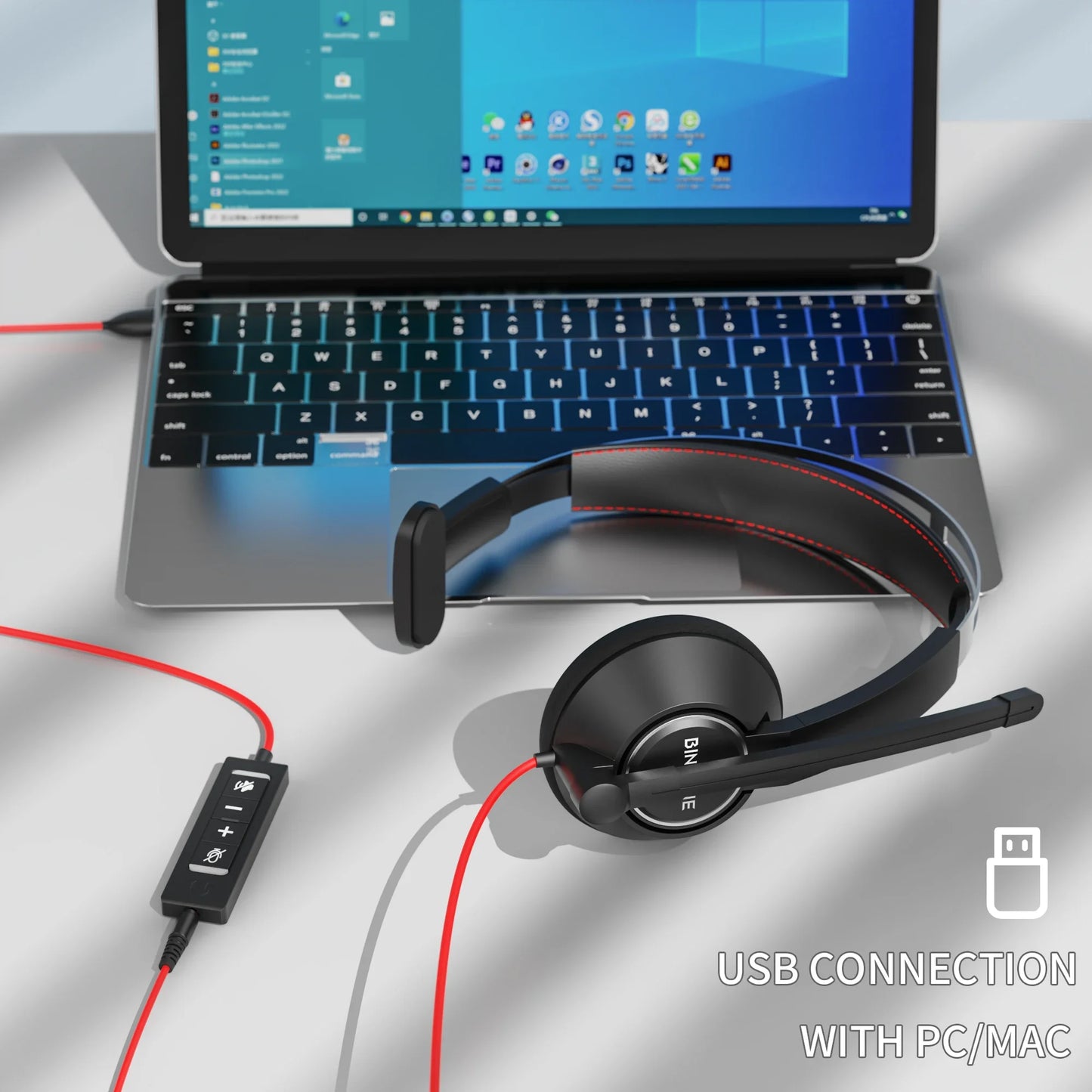 BINNUNE Wired Headset With Microphone For Laptop And Zoom