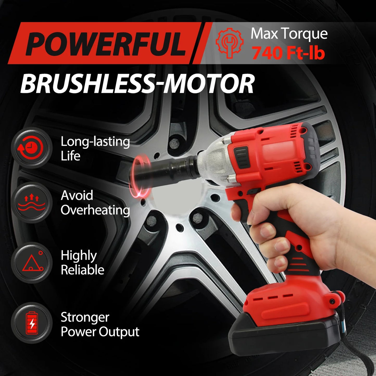 HignConcerned Cordless Impact DrillDriver Wrench Brushless High Torque Power Tools