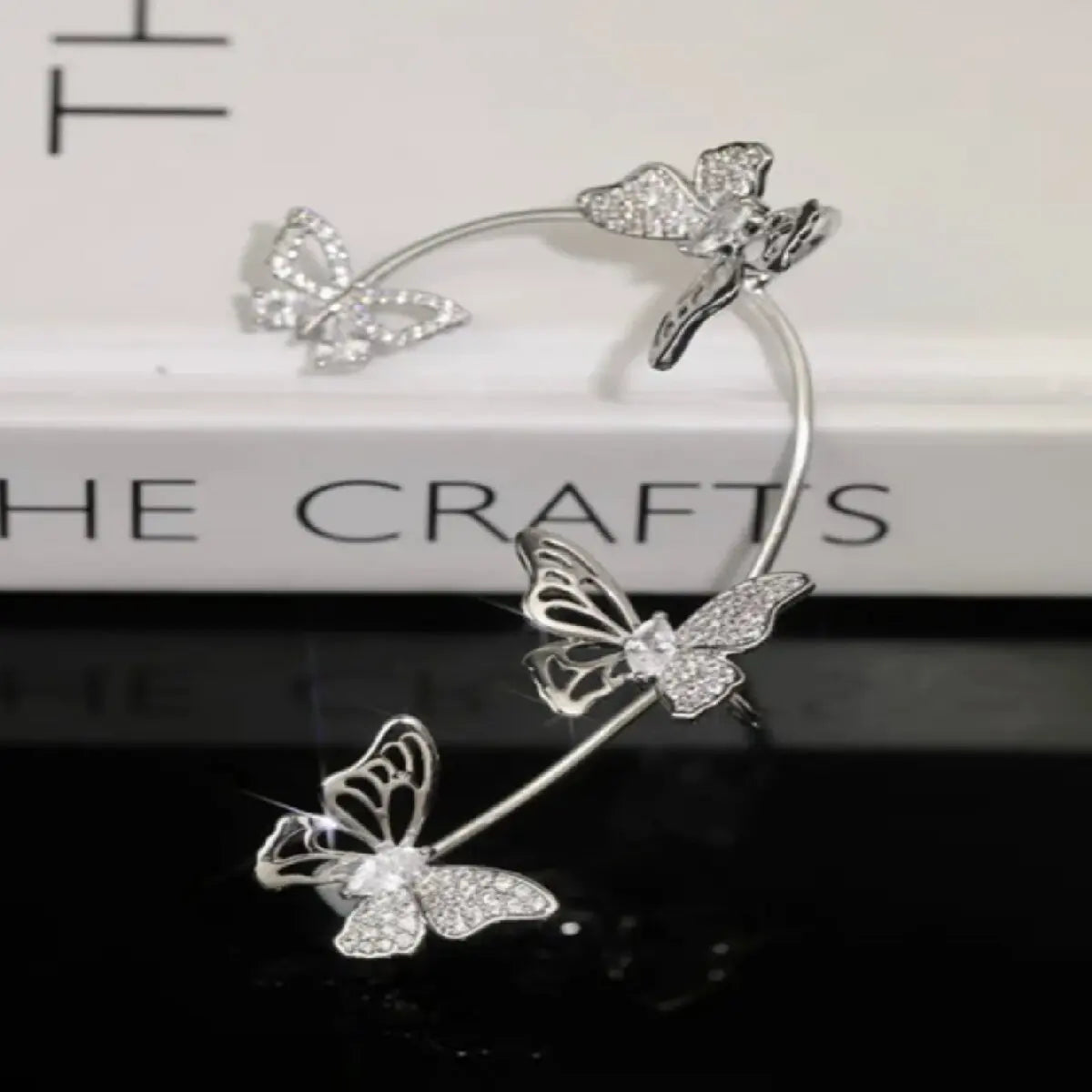 Silver Plated Metal Leaf Butterfly Clip Earrings For Women Zircon Ear Cuff