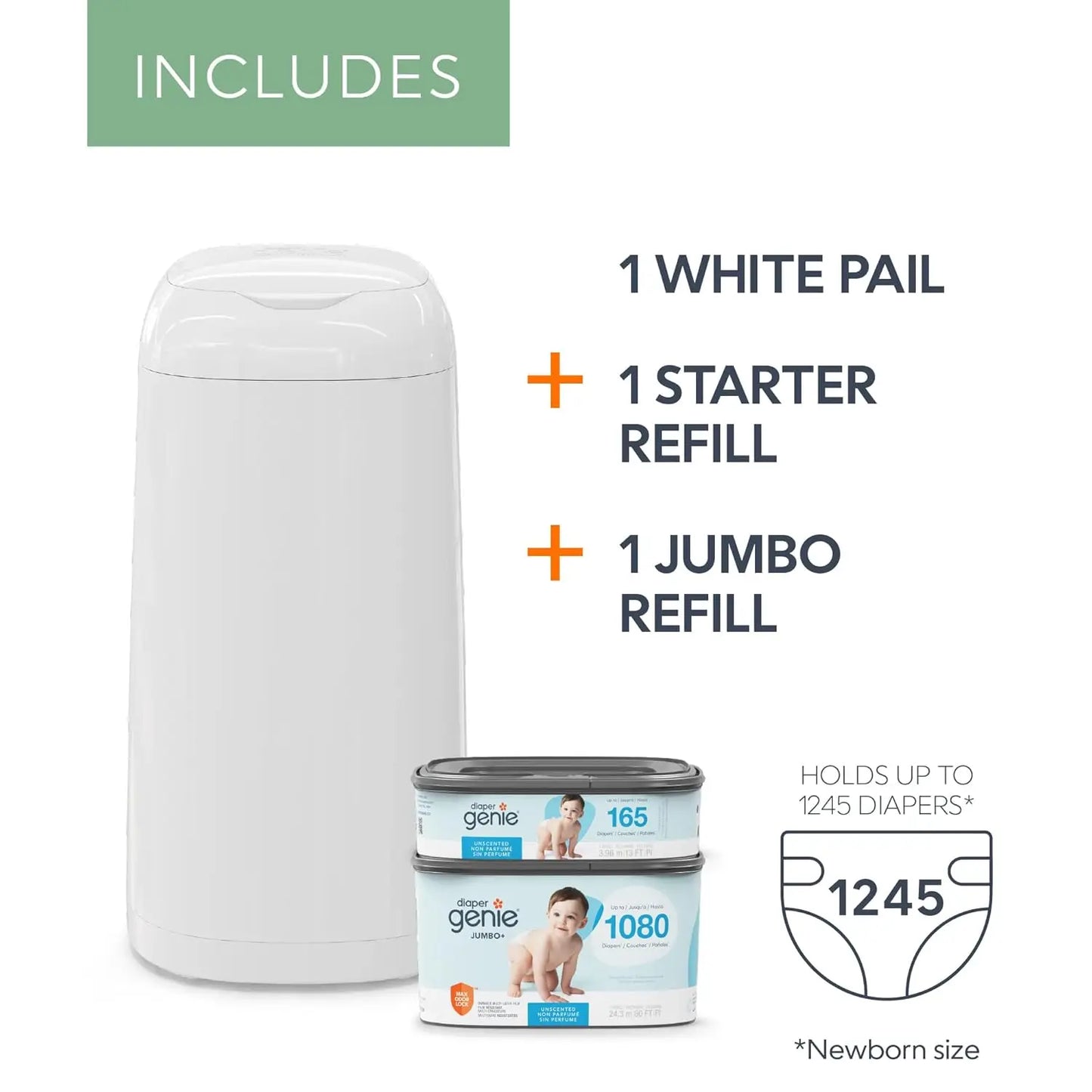 Closure Classic Diaper Pail Gift Set With Odor Control Refills