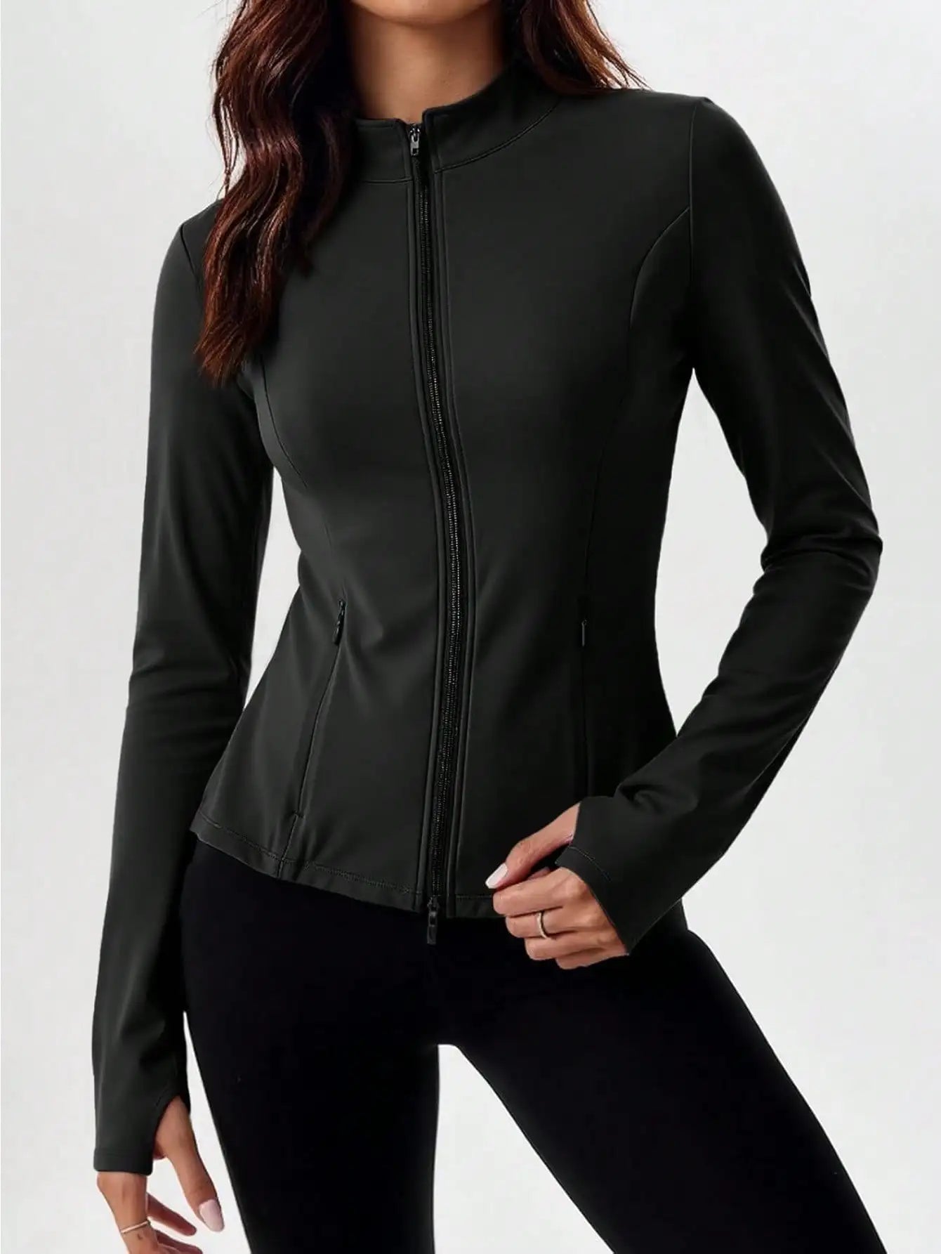 Pleated Athletic Jacket For Women Zip Up With Stand Collar