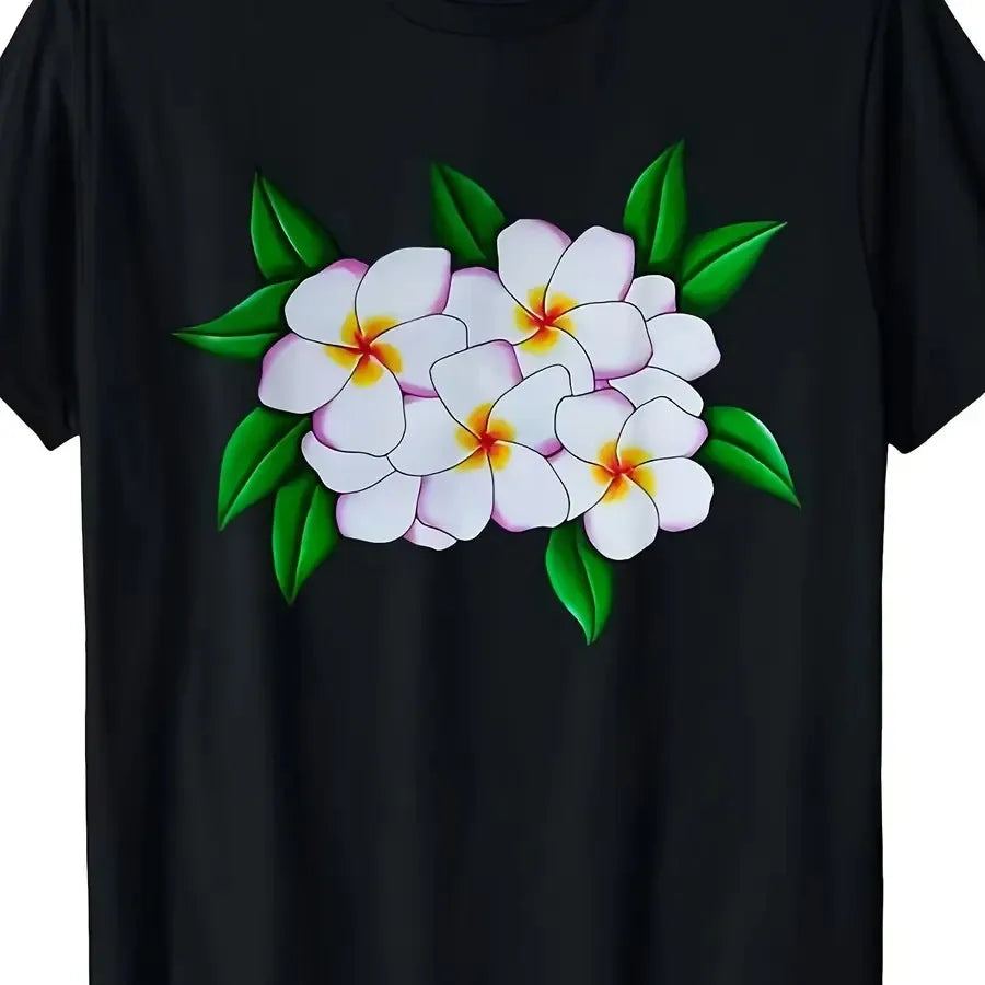 Heavyweight Tropical Plumeria T Shirt With Hibiscus Print Hawaiian Retro
