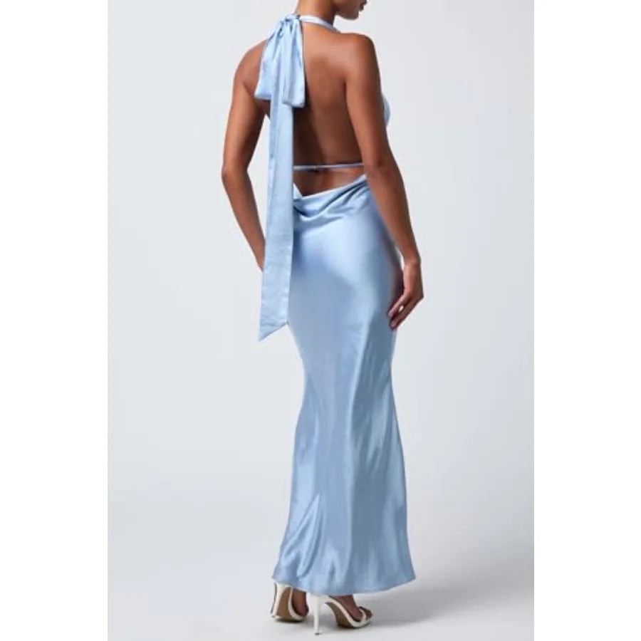 Legacy Satin Halter Bow Back Maxi Dress