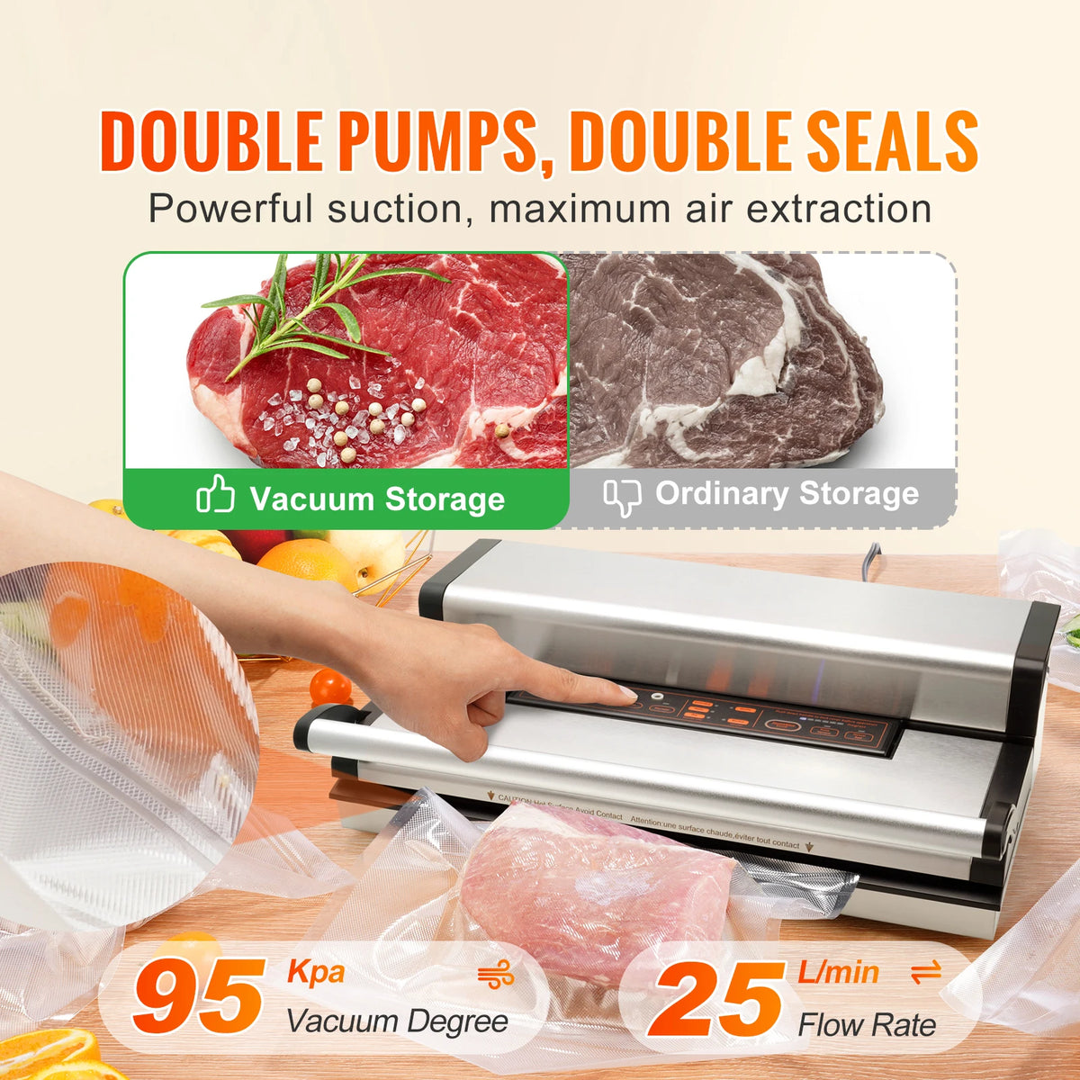 Automatic Commercial Vacuum Sealer Machine With Bag Roll Storage Cutter