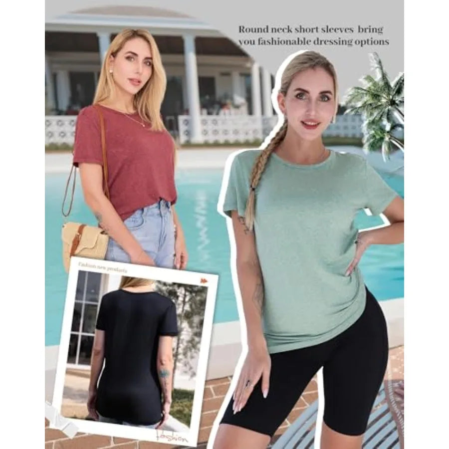 3 Pack Womens Short Sleeve Crew Neck T Shirts Essentials