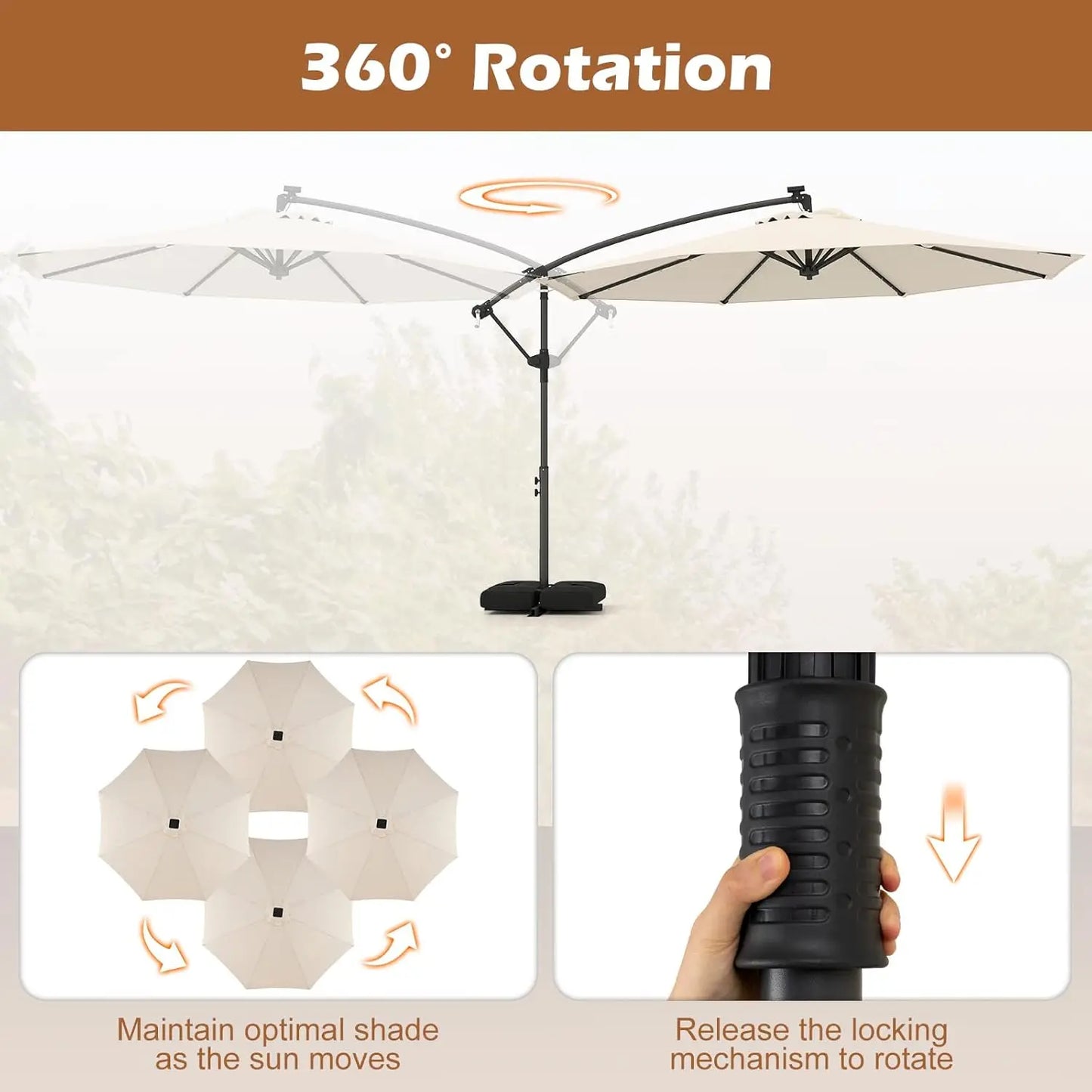 Solar Patio Cantilever Umbrella With Base And 32 LED Lights