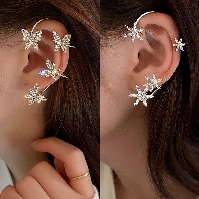 Clip Earrings Star Butterfly Crystal Tassel Zircon Fashion Jewelry