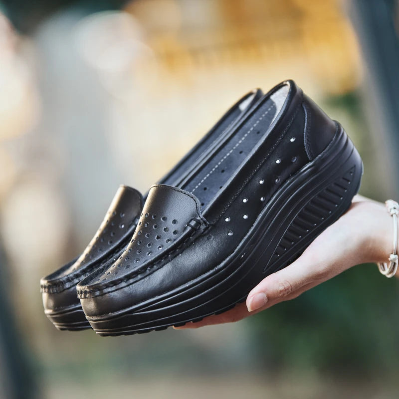 QUNSHENGRUI Women Leather Nursing Shoes Comfortable Work Shoes