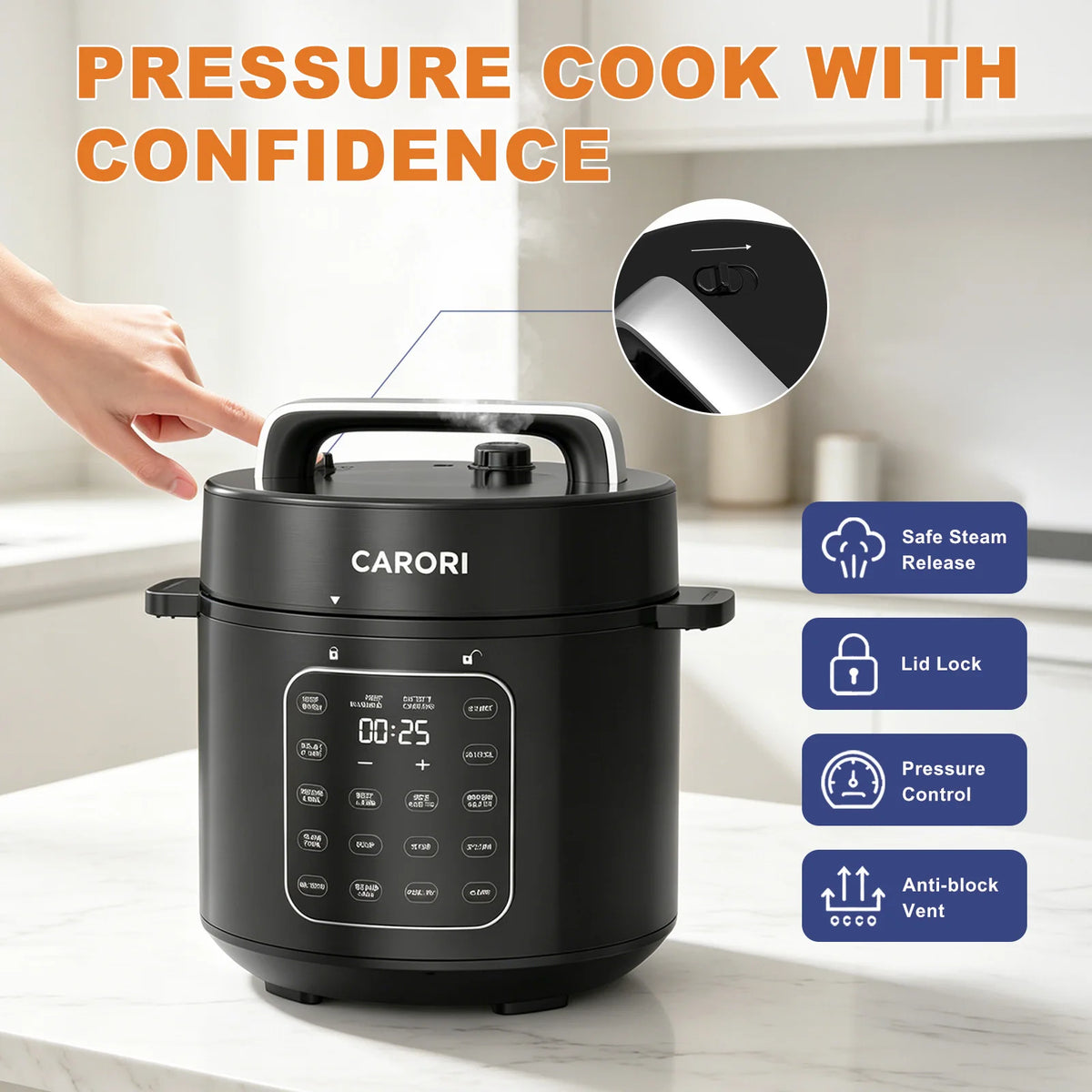 6 Qt Electric Pressure Cooker , Dual Inner Pots, Stainless Steel Pot and Non-Stick Pot, 12 Preset Cooking Programs with IMD Touchscreen, Slow Cook, Rice Cook, Steam, Black