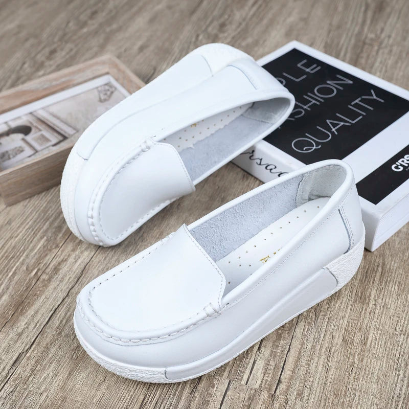 QUNSHENGRUI Women Leather Nursing Shoes Comfortable Work Shoes