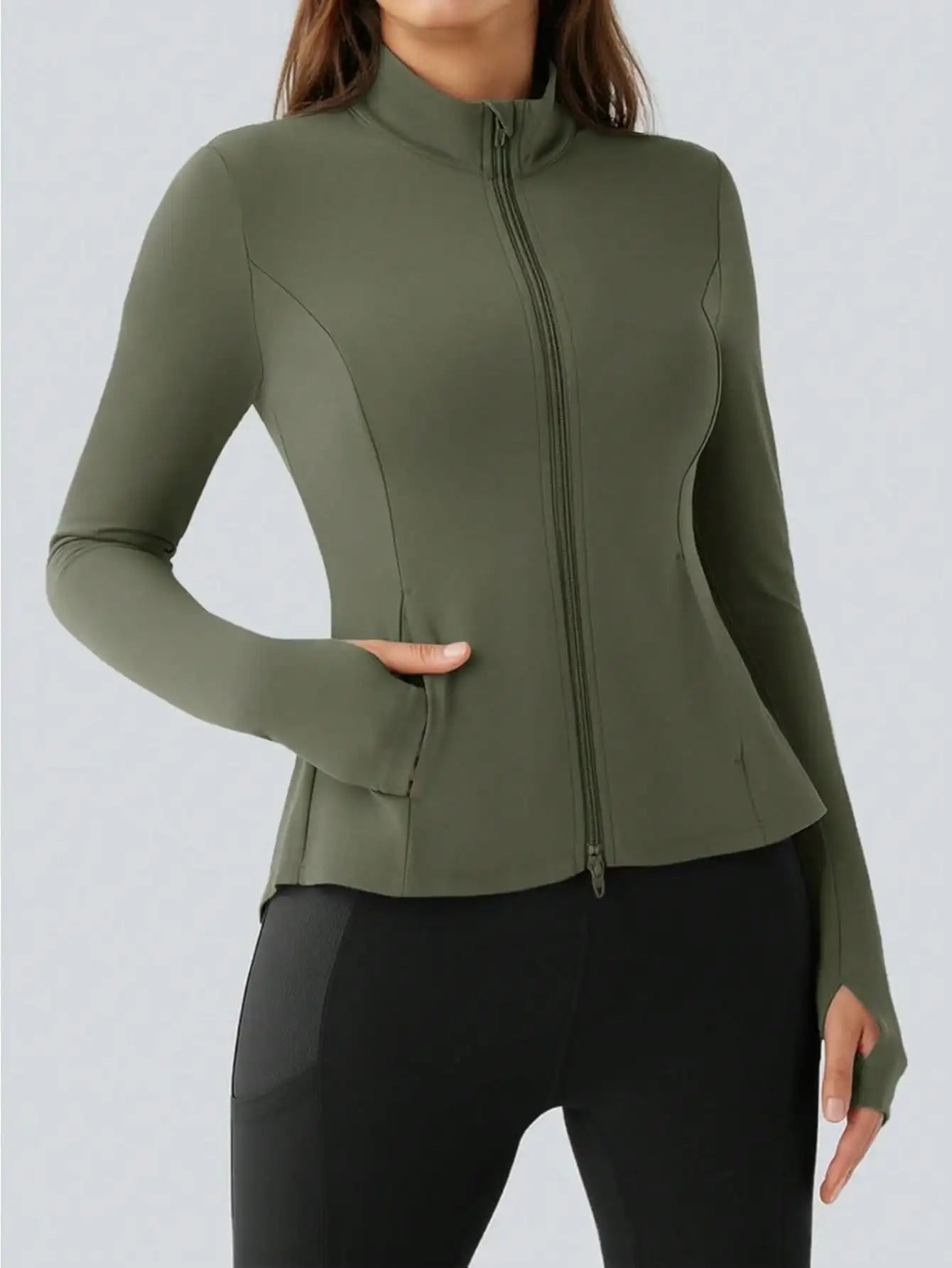 Pleated Athletic Jacket For Women Zip Up With Stand Collar