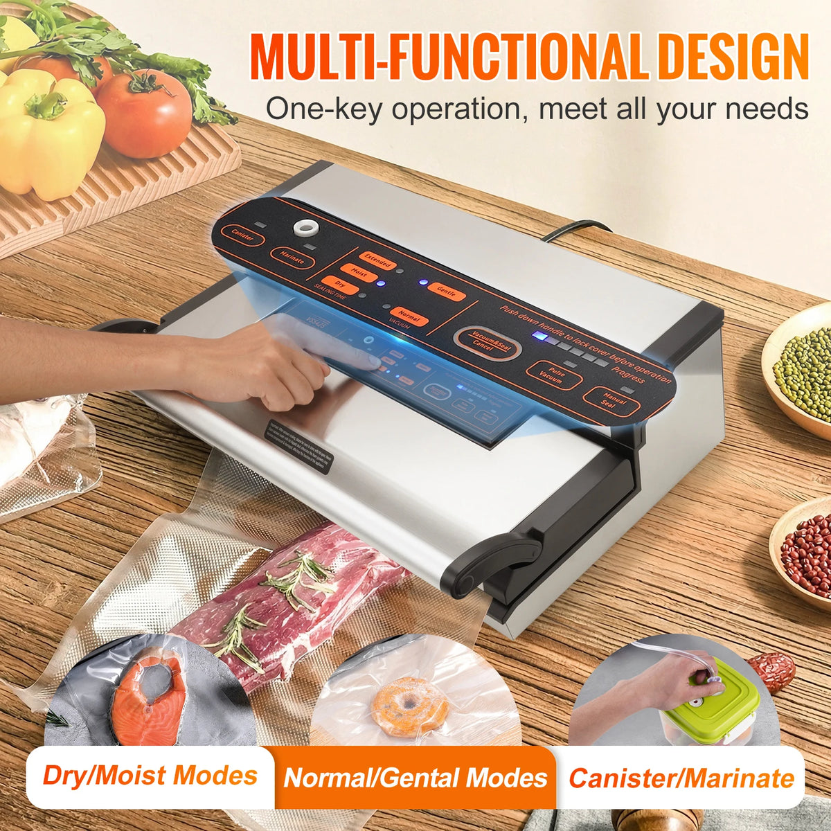 Automatic Commercial Vacuum Sealer Machine With Bag Roll Storage Cutter