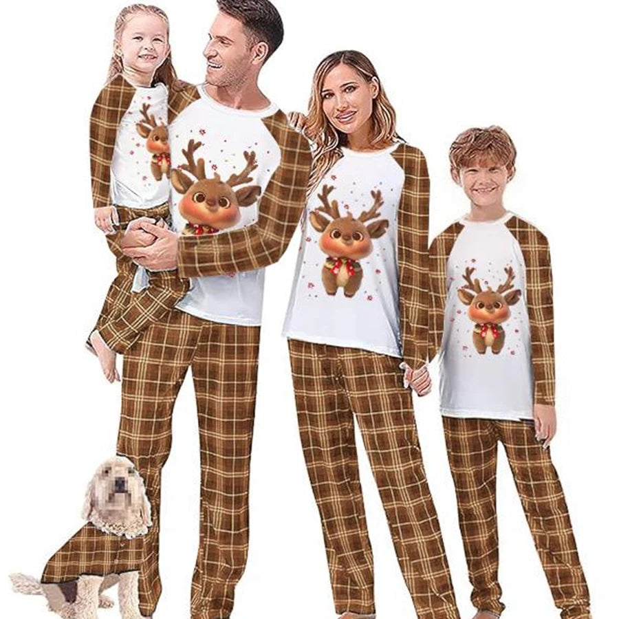 Family Christmas Pajama Set With Festive Plaid And Reindeer Print