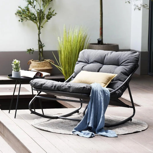Metal Rocker Chair With Thick Cushion For Indoor Outdoor Patio