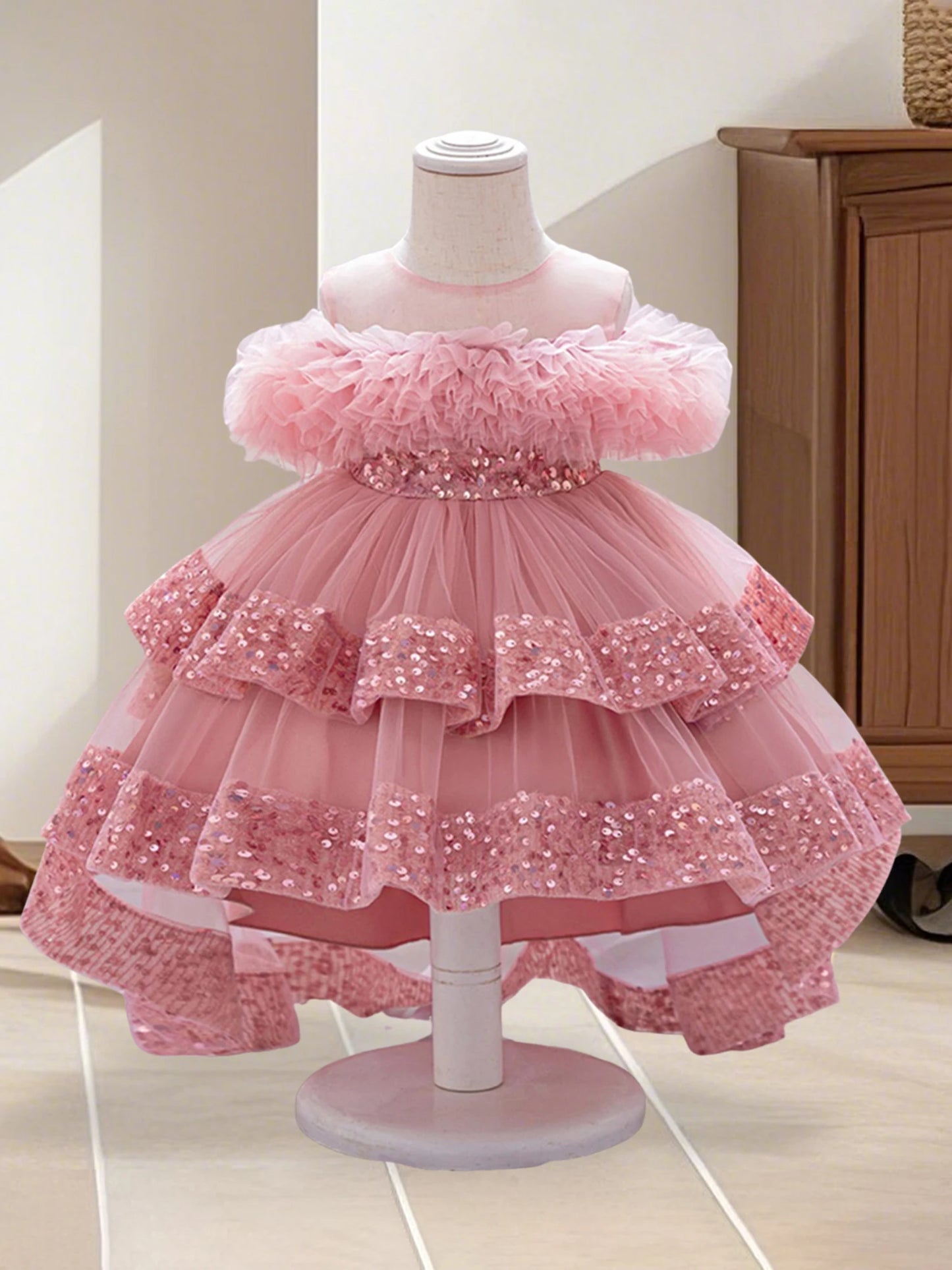 Girls Sparkly Sequin Princess Dress With Tulle Skirt