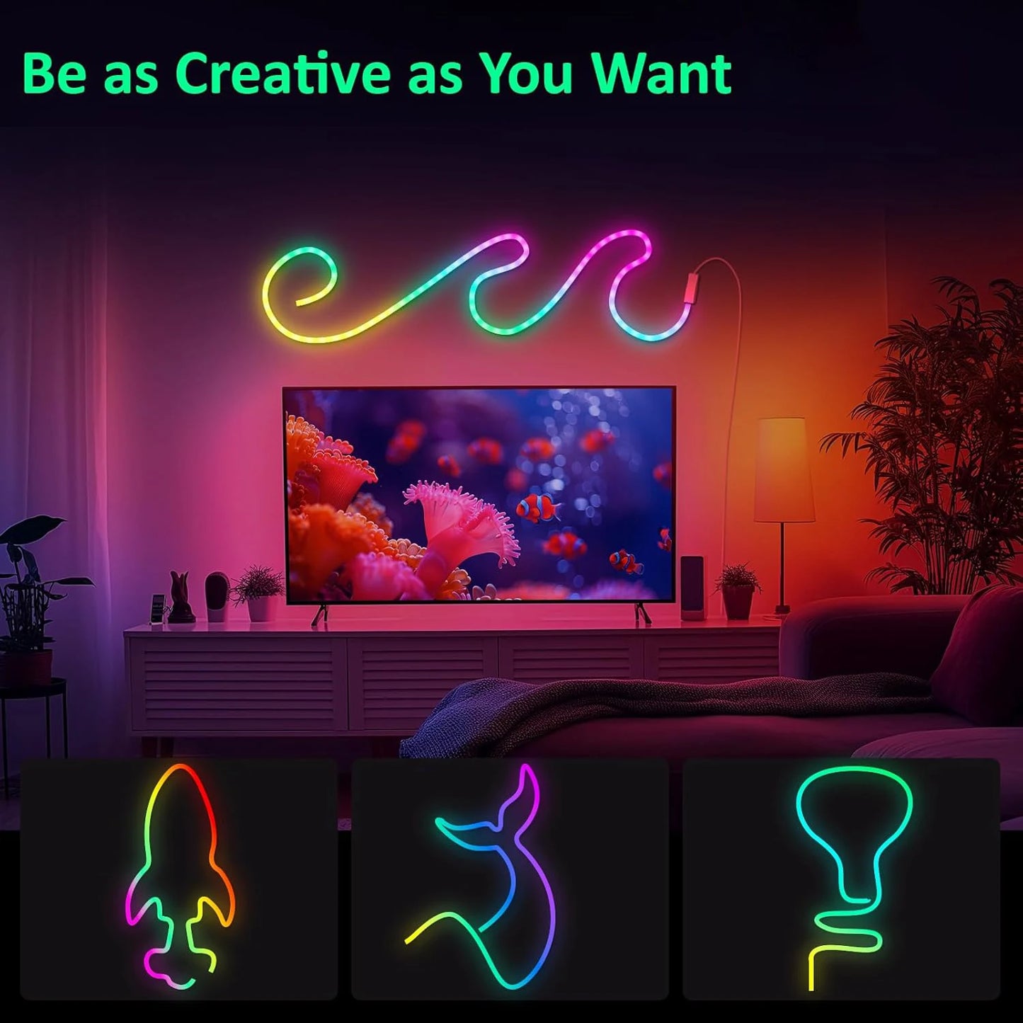 Aiopp UltraBrightIlluminated Flexible Neon LED Rope Lights RGB MultiColor StripLighting
