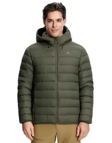 Pioneer Camp Men's Down Puffer Jacket with Hood Lightweight Packable Warm Insulated Thermal Puffy Winter Coat Ski Travel