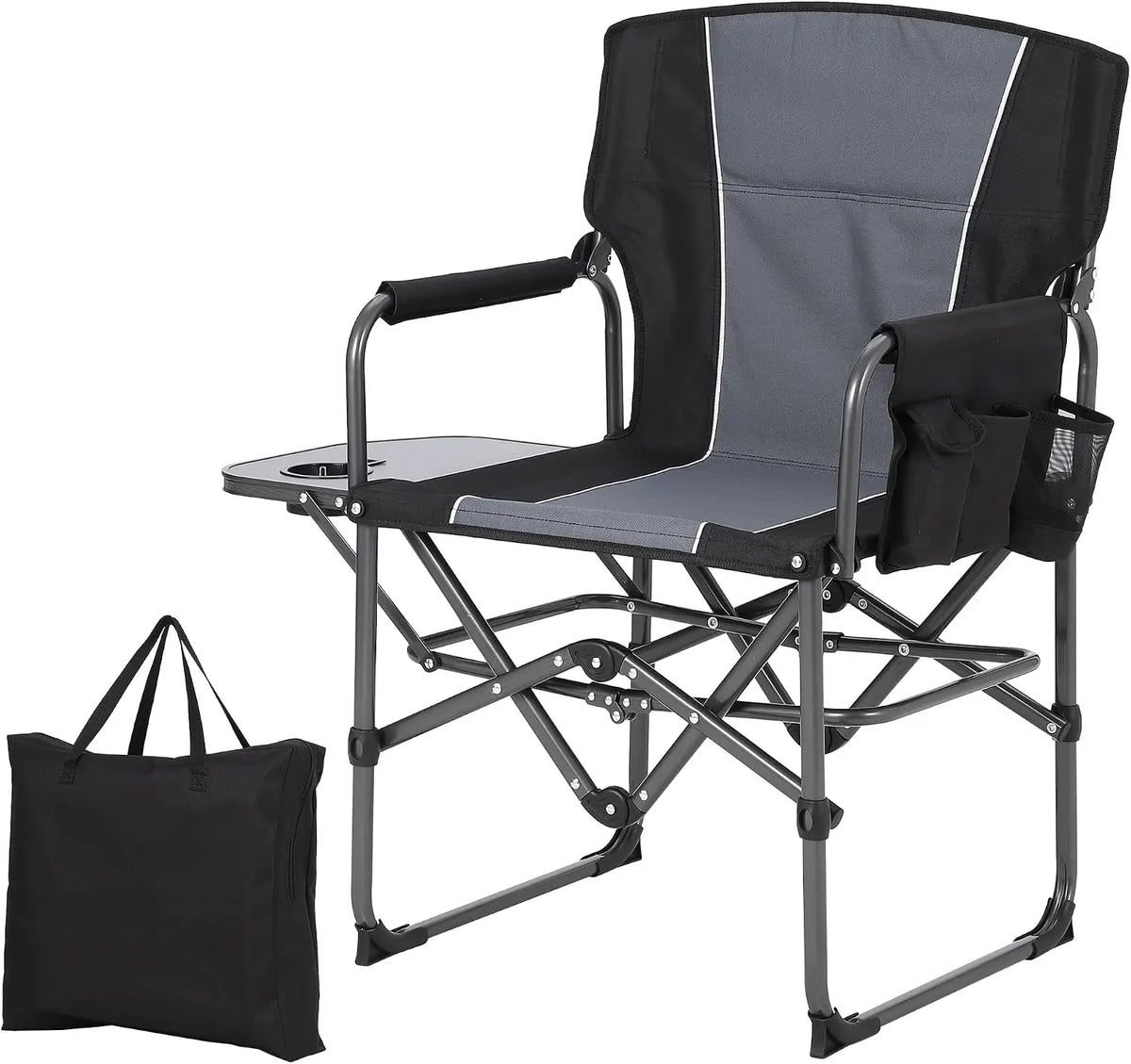Tacleekii Oversized Camping Directors Chair, Portable Folding Lawn Chairs with Side Table for Adults Outdoor Foldable Camp Chair with Pocket for Beach, Fishing, Picnic