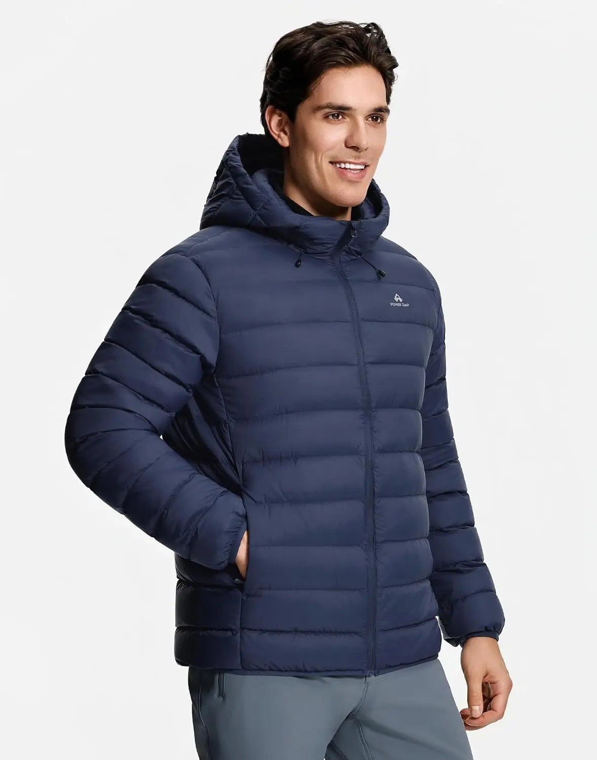 Pioneer Camp Men's Down Puffer Jacket with Hood Lightweight Packable Warm Insulated Thermal Puffy Winter Coat Ski Travel
