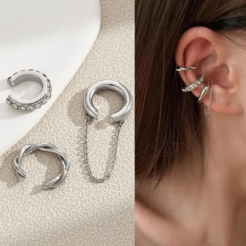 Clip Earrings Star Butterfly Crystal Tassel Zircon Fashion Jewelry