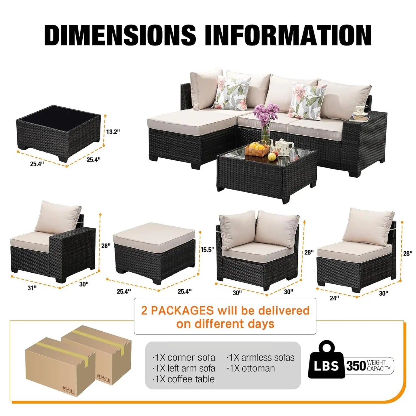 HUANZHUANGF Outdoor Patio Furniture Set All Weather Wicker Sectional Sofa