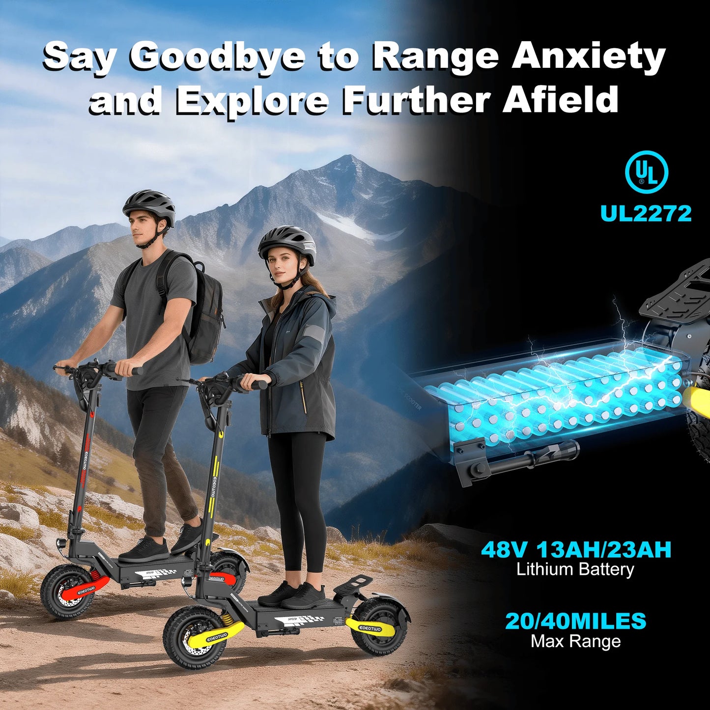 EOEOTWO 1200W Off Road Electric Scooter 48V Long Range 30MPH