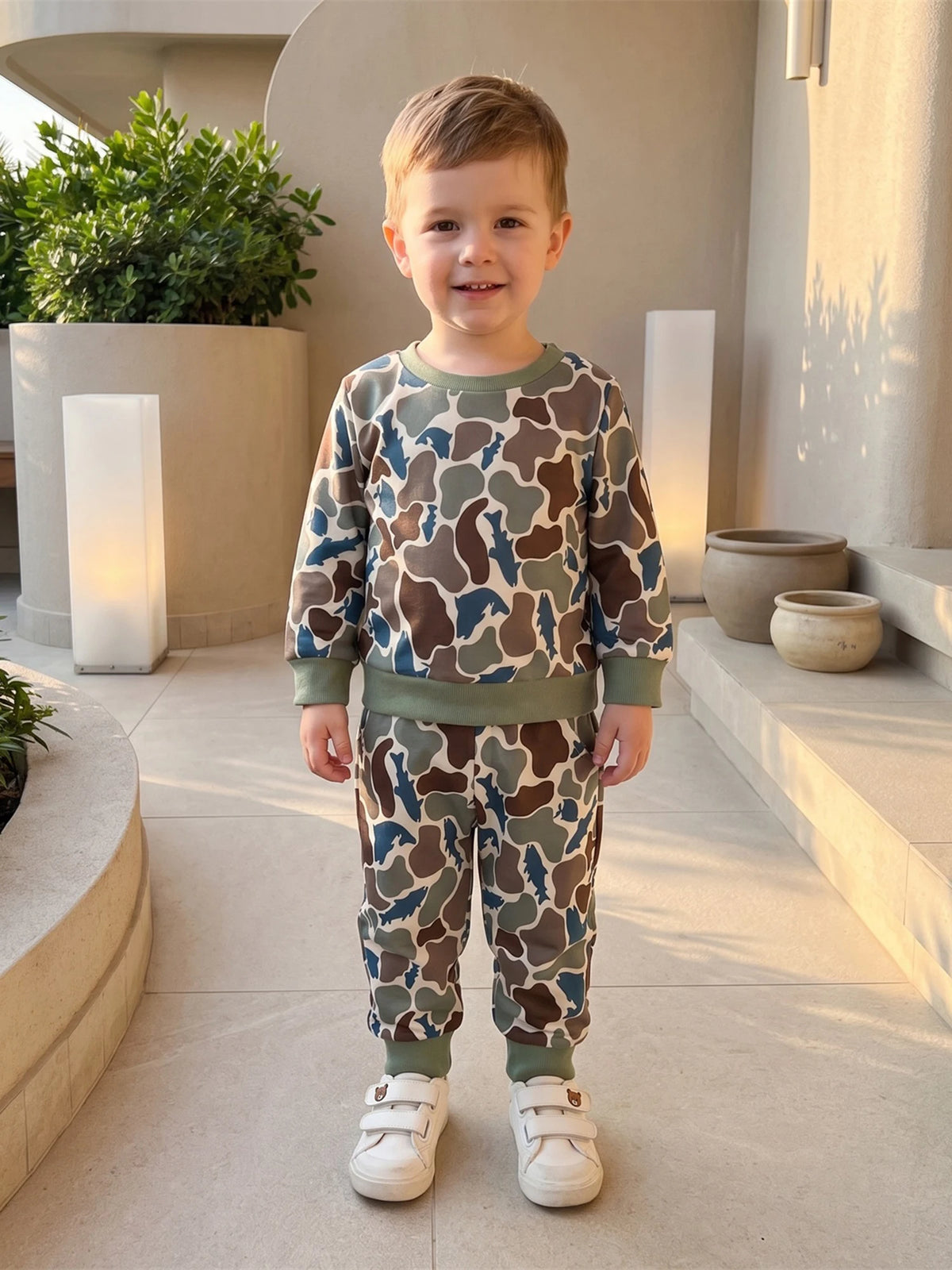 Baby Girls Camo Print Sweatshirt And Pants Outfit Set