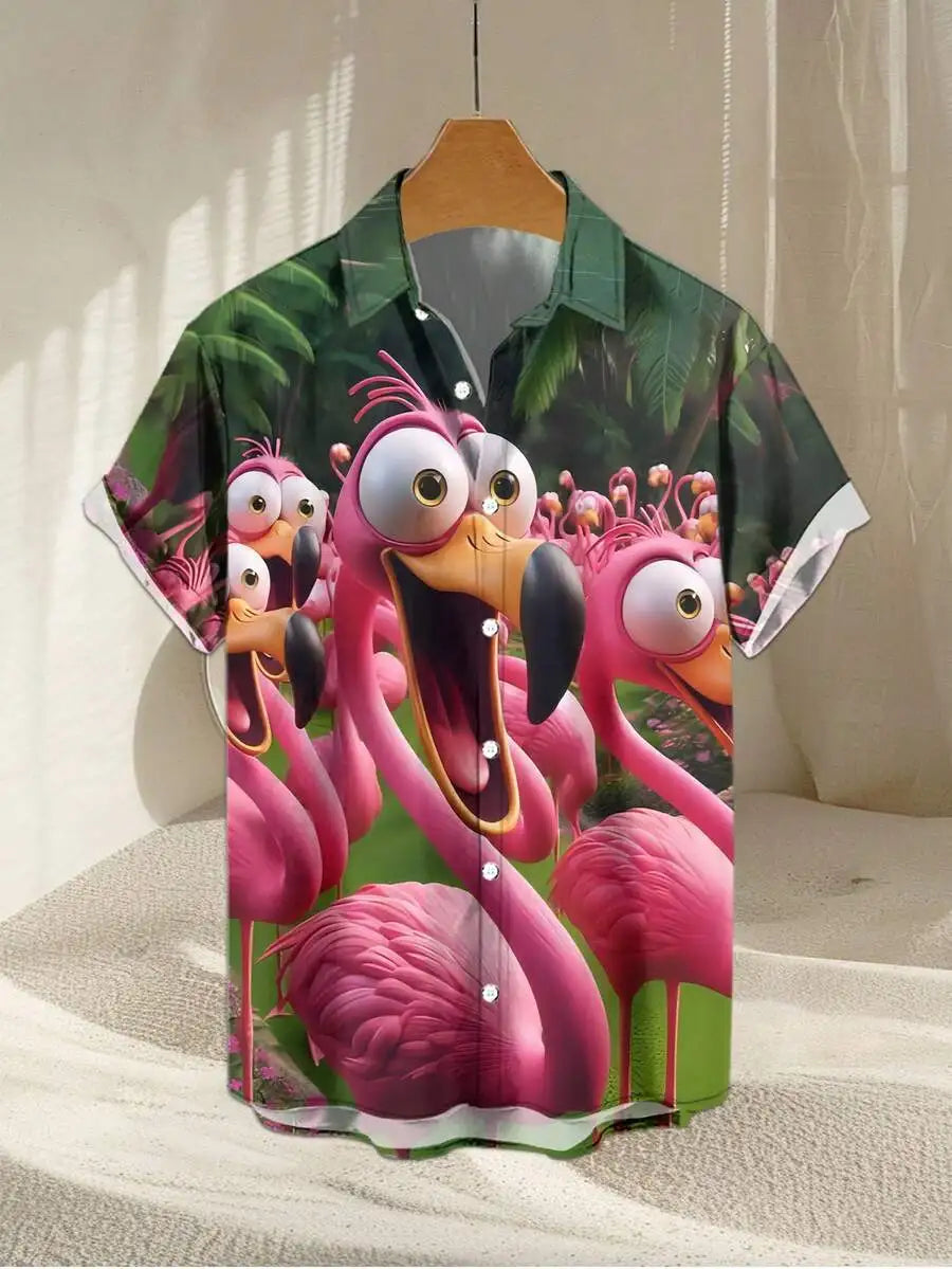 Men's Flamingo Print 3D Shirt For Summer Lightweight Poplin