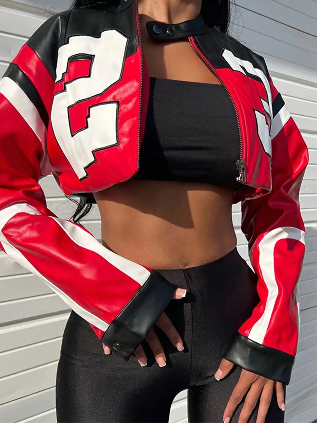 Clubwea Women's Faux Leather Bomber Jacket Zipper Edgy Motorcycle Style