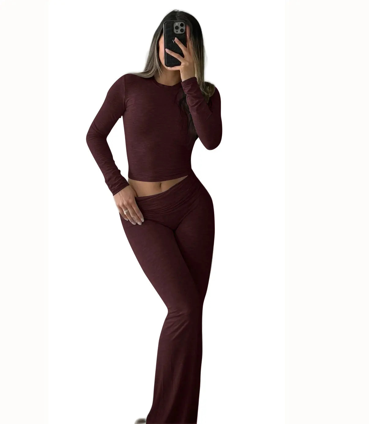 Women's Yoga Two Piece Set Long Sleeve Wide Leg Activewear
