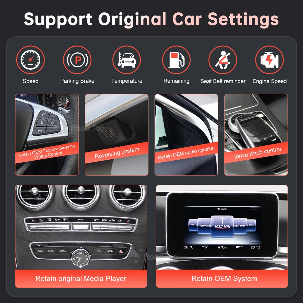 Road Top Wireless CarPlay Android Auto Infotainment Screen Mercedes