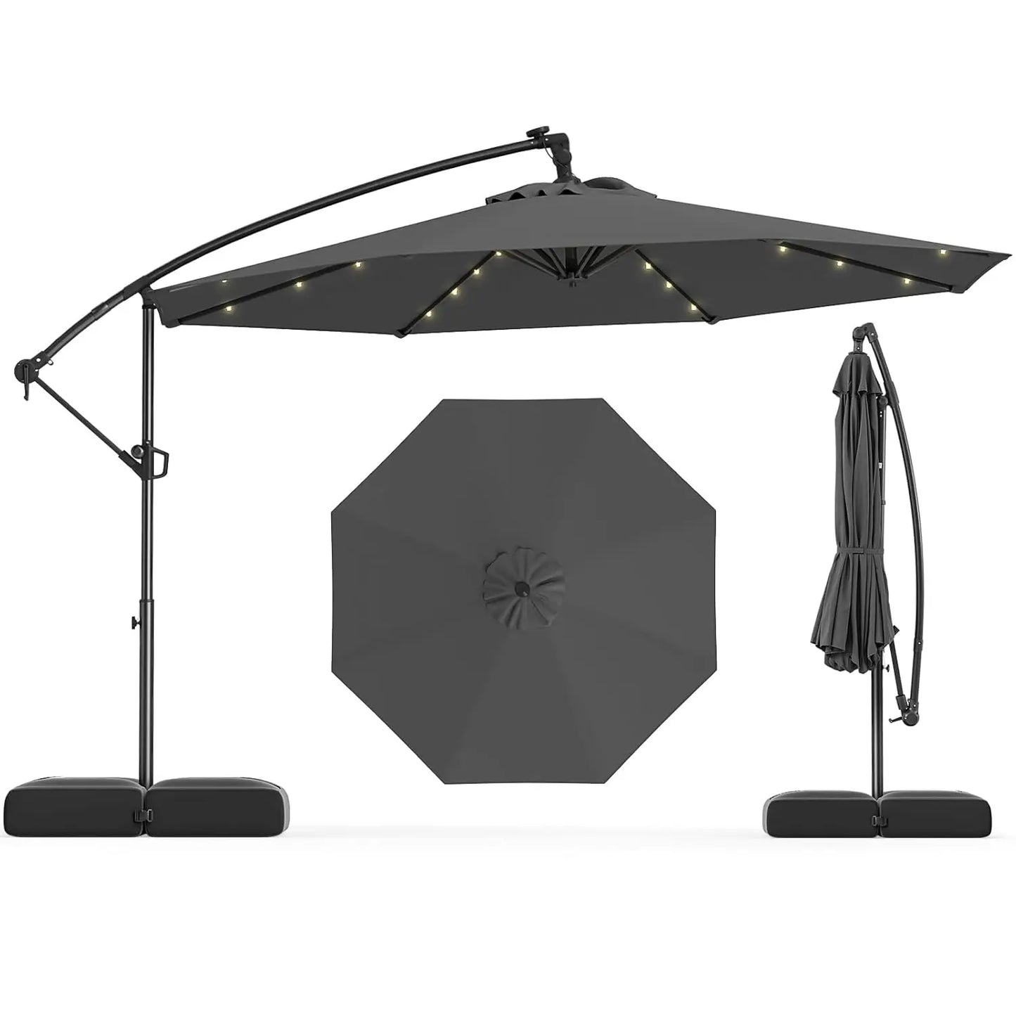 Solar Patio Cantilever Umbrella With Base And 32 LED Lights