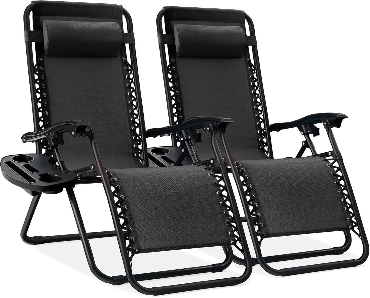 Set of 2 Adjustable Zero Gravity Lounge Chairs with Pillows