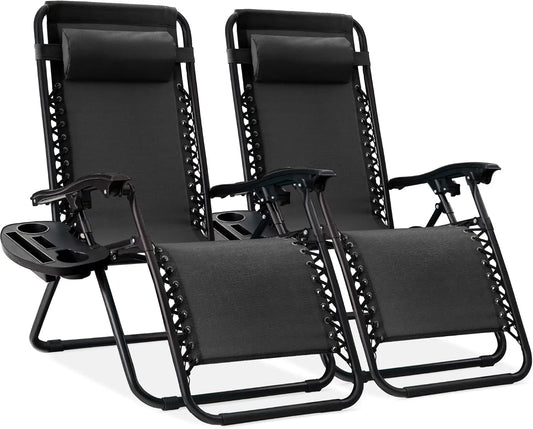 Set of 2 Adjustable Zero Gravity Lounge Chairs with Pillows