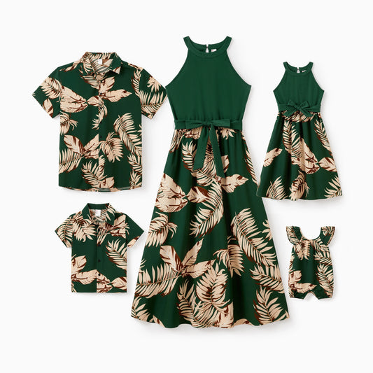 PATPAT Family Matching Tropical Leaf Print Hawaiian Vacation Outfit Set