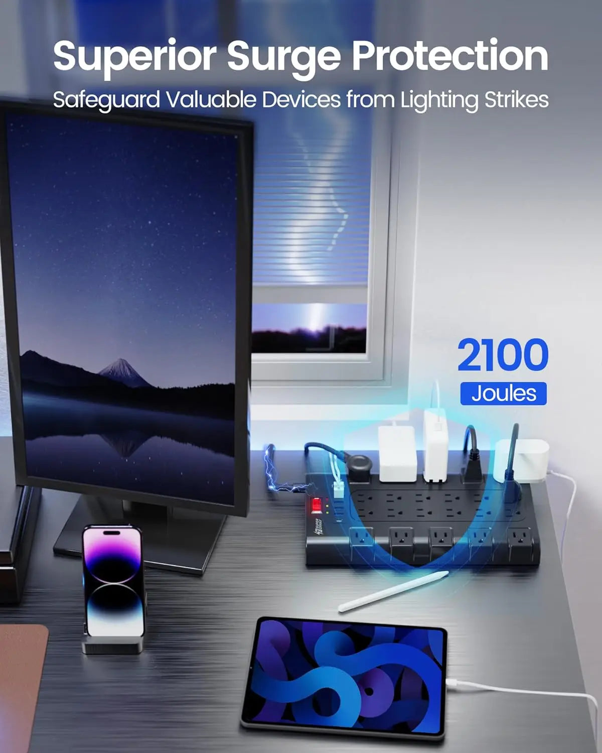 Power Strip With USB Ports And Surge Protector For Office