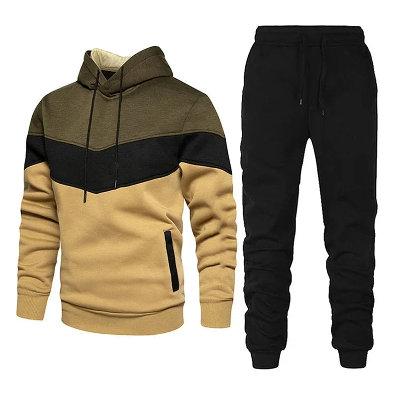 NONECN Men's Sports Hoodie And Pants Set Mandarin Collar Zipper