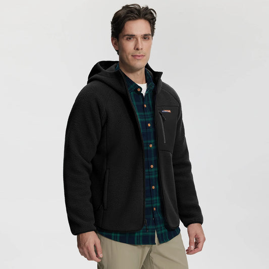 Pioneer Camp Polar Fleece Warm Jacket Men's Winter Hood Chest Pocket Winter Warm Clothing Thick Outwear Coat Hiking Climbing