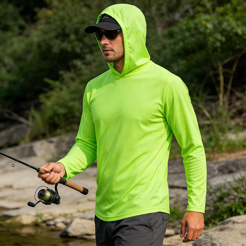 Mens Hooded Sports T Shirt Longsleeve Breathable Fitness Shirt