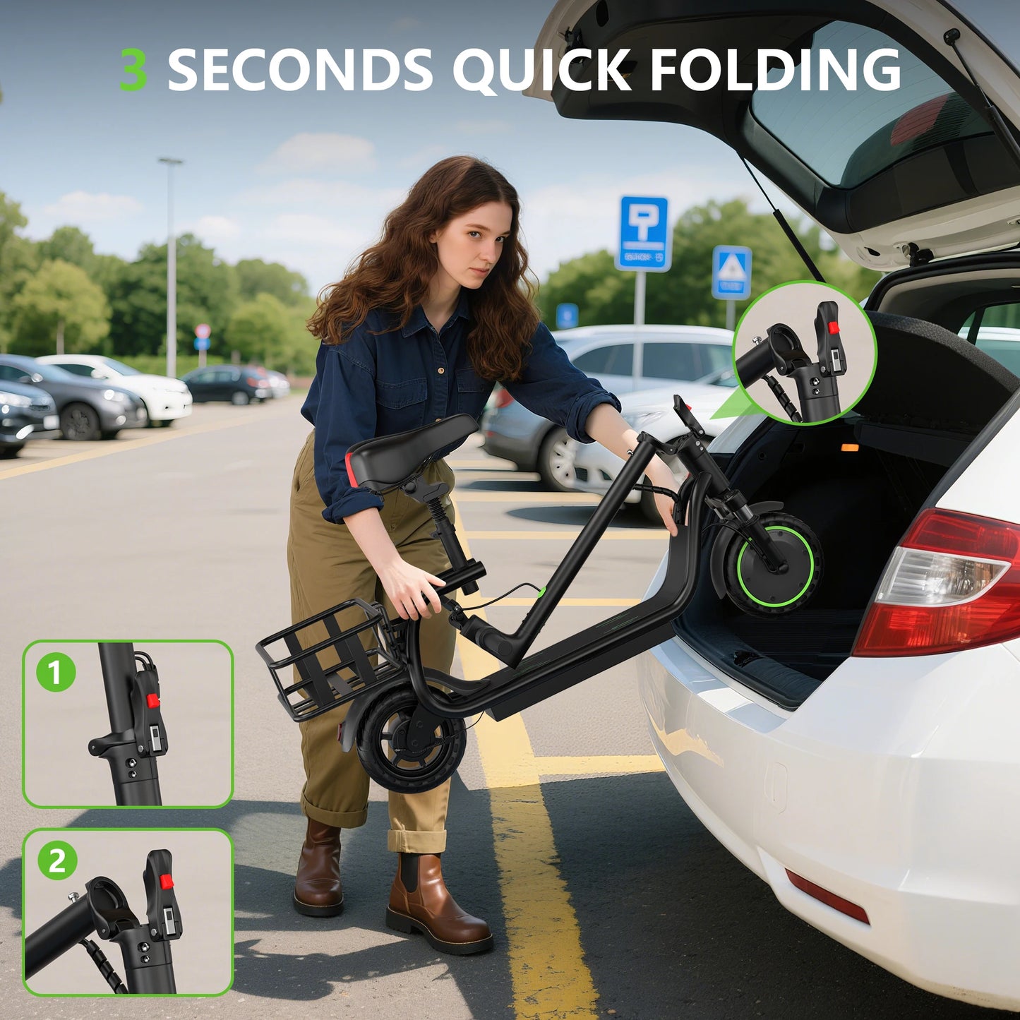 MAXSHOT Electric Scooter With Seat Basket Foldable 15 Miles