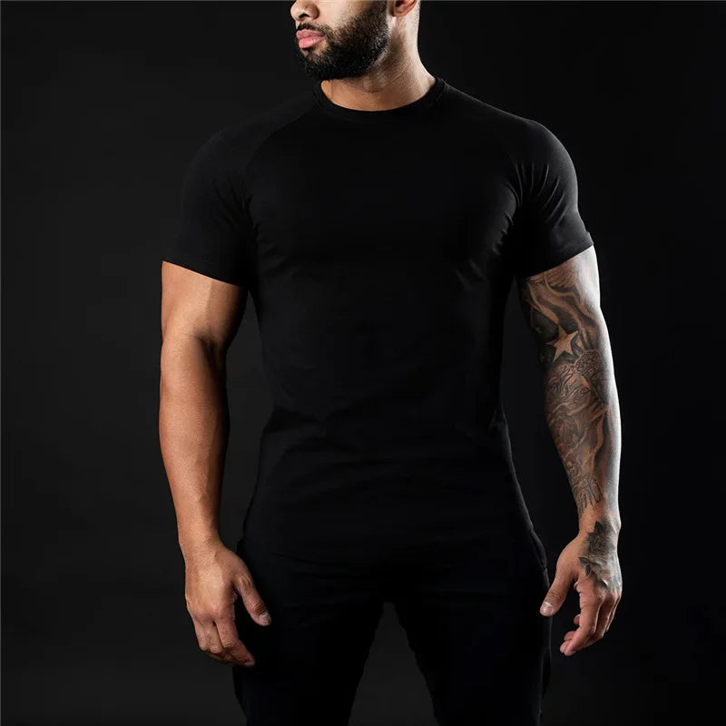 Plain Gym T Shirt Men Short Sleeve Cotton Fitness Tee