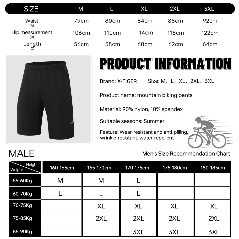 X-TIGER 2 In 1 Cycling Shorts Padded For Mountain MTB
