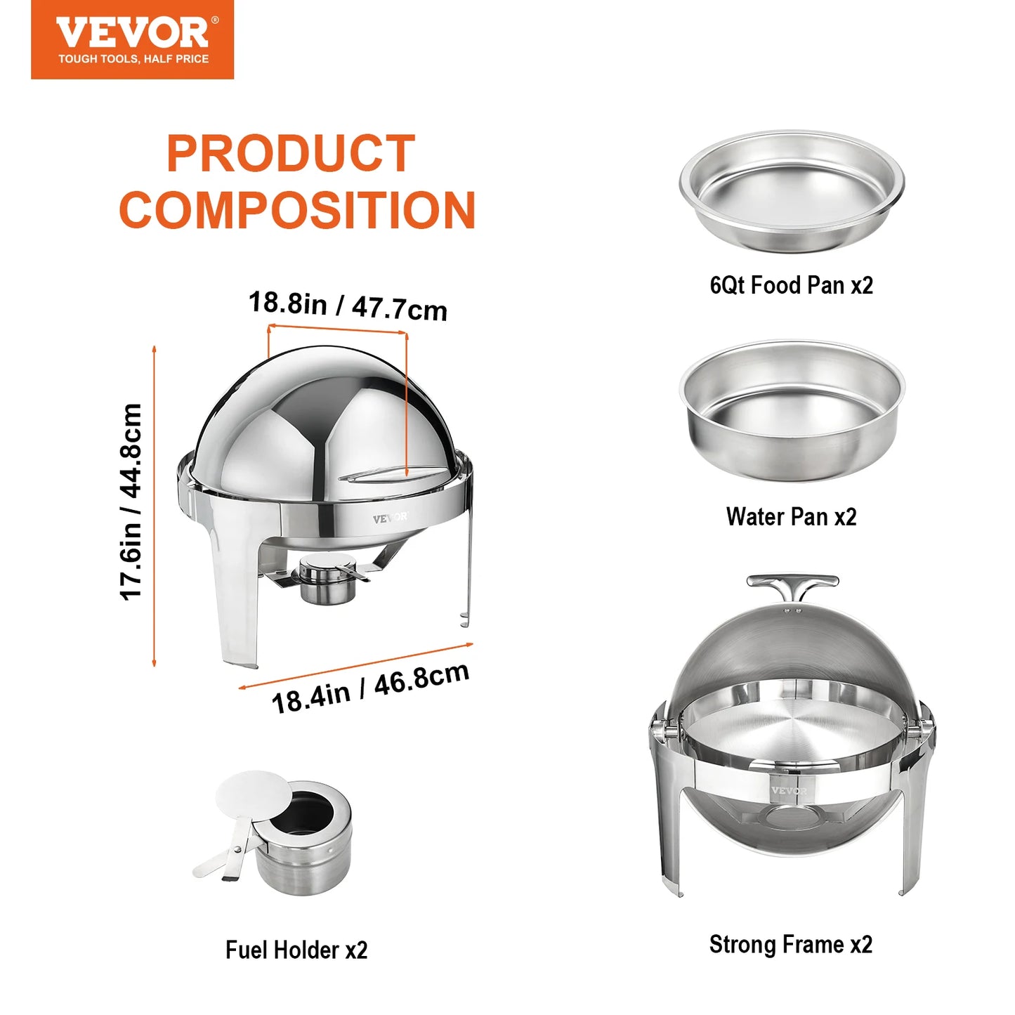 SucceBuy Roll Top Chafing Dish Buffet Set Stainless Steel Chafer