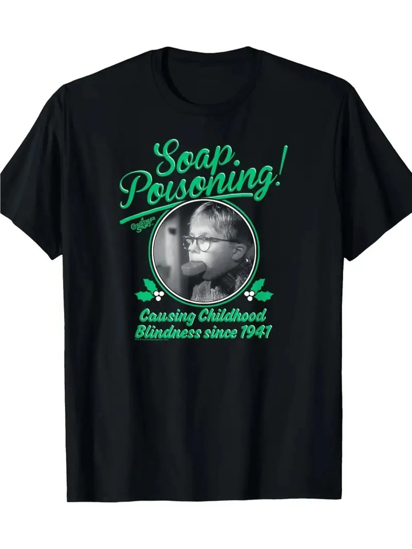 Men's 100% Cotton The Christmas Story Movie T-Shirt Ralphie Iconic Soap Poisoning Scene Graphic Loose Fit Casual Tee