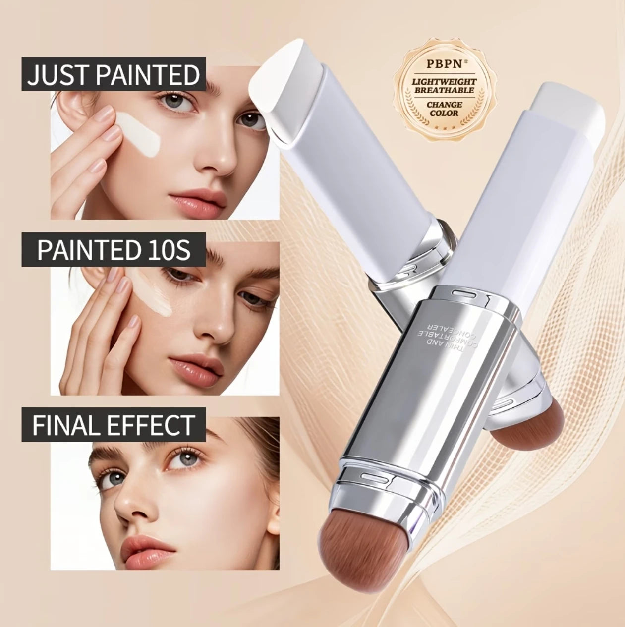 Color Changing Concealer Foundation Stick Dual Ended With Puffs