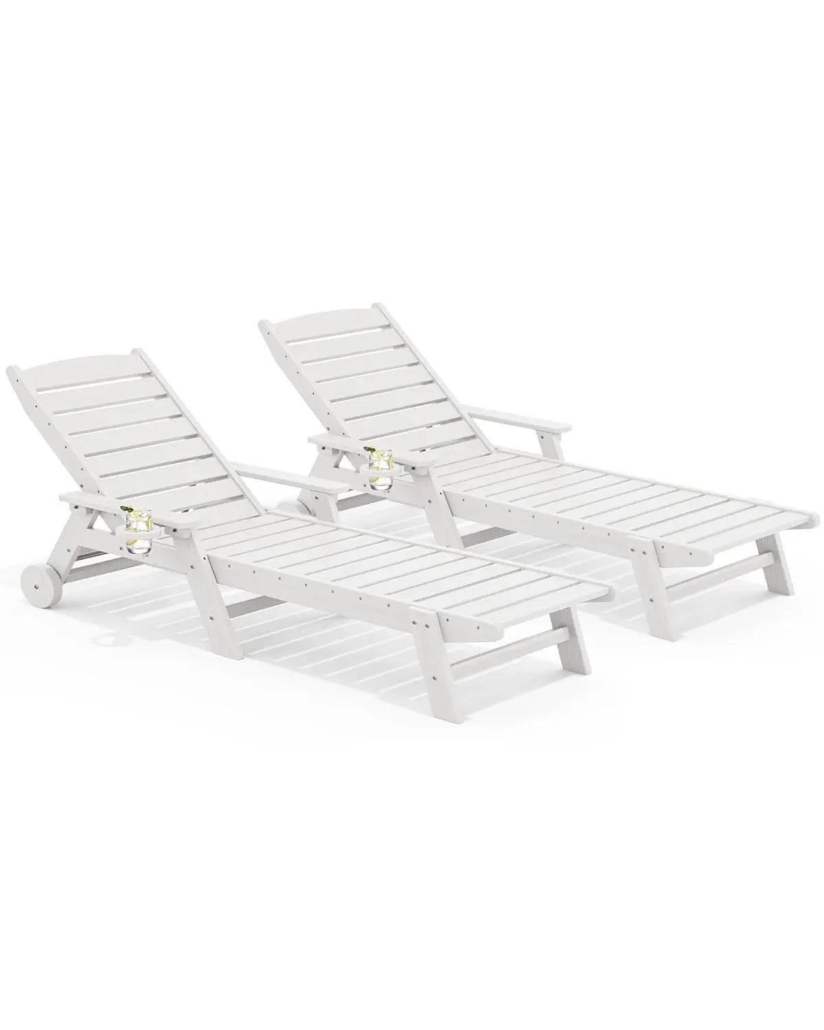 HDPE Adjustable Five Position Patio Chaise Lounge Set Cup Holder