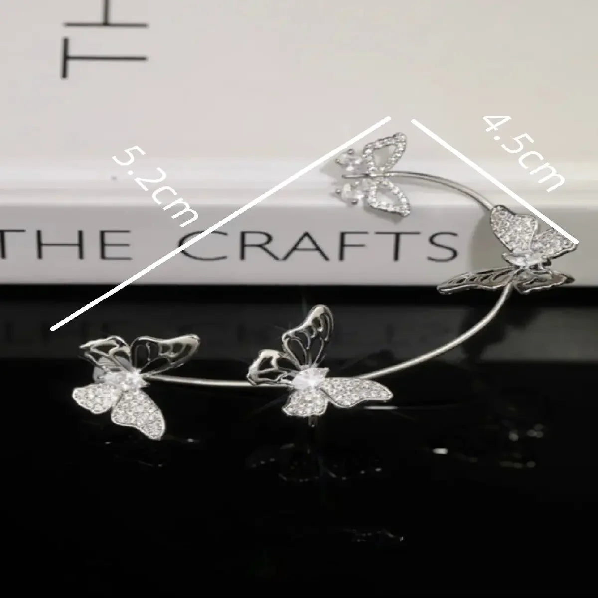 Silver Plated Metal Leaf Butterfly Clip Earrings For Women Zircon Ear Cuff