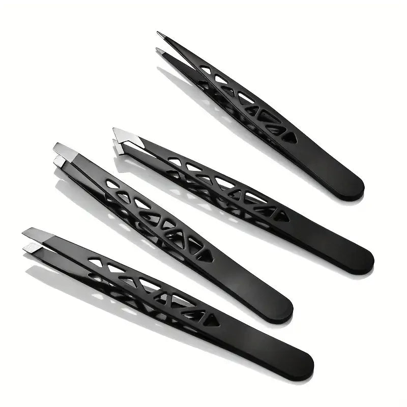 Ouriner Stainless Steel Eyebrow Tweezer Set Slant Pointed Flat Angled